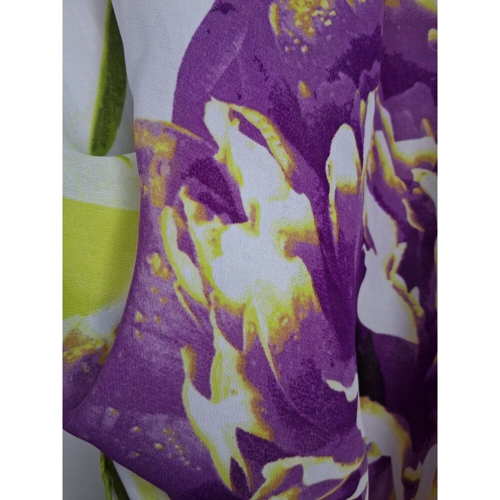 Worthington Plus Size 3X Floral V-Neck Blouse Purple Lime Green White 3/4 Sleeve - Picture 4 of 4